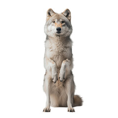 Majestic Wolf Sitting on Hind Legs Wild Animal Portrait