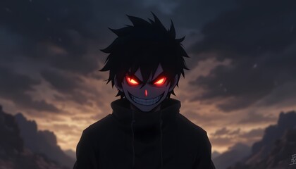 Dark Anime Boy Glowing Red Eyes Evil Grin Wallpaper
