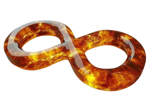 Glowing infinity symbol with fire texture on black background, concept of eternal energy