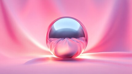 Pink silk drapes a reflective metallic orb