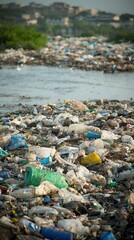 Pollution crisis in urban streets city environment gritty closeup view trash accumulation and grime layers