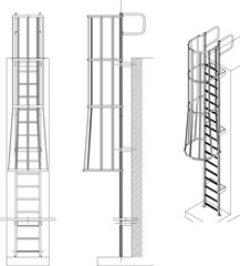 vector illustration design image of aluminum iron stairs for house roof balcony