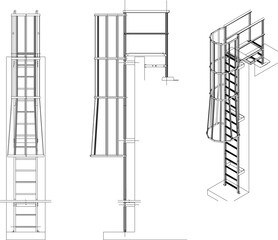vector illustration design image of aluminum iron stairs for house roof balcony