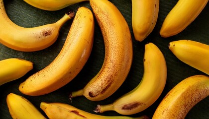 Flat Lay Top View of Bright Ripe Fragrant Yellow Plantain Fruit as Background