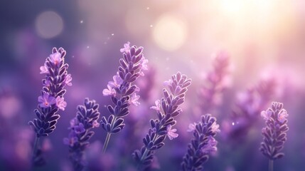 Naklejka premium Lavender flowers blooming in soft sunlight