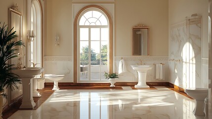 Elegant Luxury Bathroom Interior Design with Marble and Gold Accents