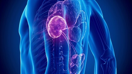 Detailed 3d illustration of kidney cancer revealing tumor presence within the kidney structure