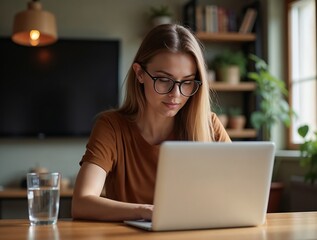 girl woman home laptop computer technology female internet young office business lifestyle student happy communication