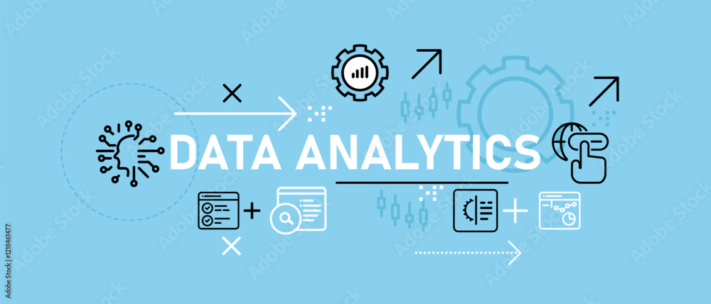 Poster data analytics concept highlighting data analysis information research database monitoring and analy
