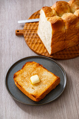 Buttered toast and white bread.
Delicious white bread image.