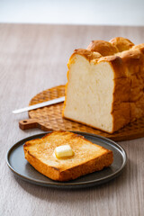 Buttered toast and white bread.
Delicious white bread image.