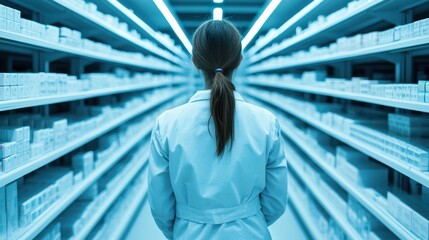 Pharmaceutical inventory management laboratory professional action modern environment rear view logistics concept