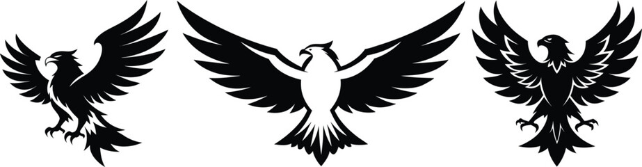 Three eagle silhouettes on a white background