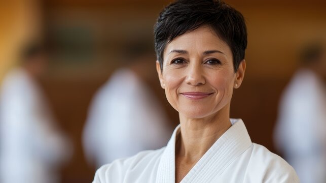 Confident Female Karate Instructor in a Training Dojo