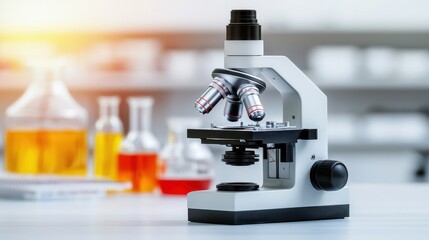 Scientific research equipment laboratory microscope study area close-up perspective advanced analysis techniques