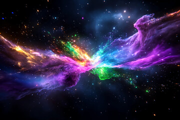 Fototapeta premium Ethereal Iridescent Cloud of Particles Exploding in a Radiant Burst of Color