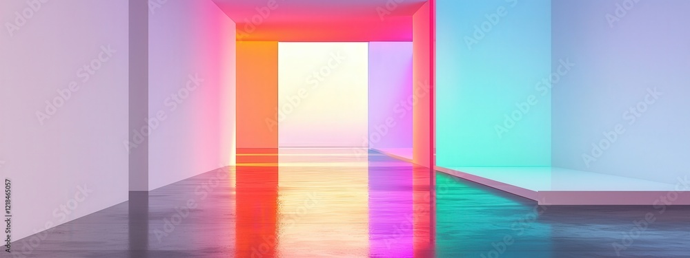 Poster bright and colorful abstract space with soft lighting and reflections on smooth floor surface
