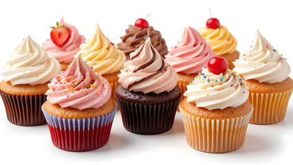 Festive Collection of Cupcakes with Vibrant Frostings and Toppings