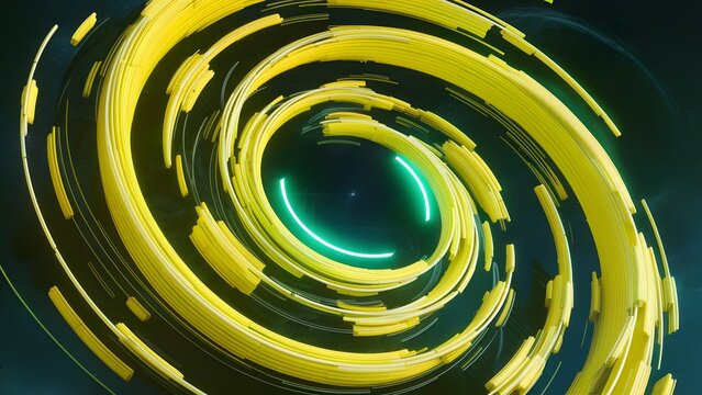 Abstract Yellow Neon Spiral Rotating Light Trails Background