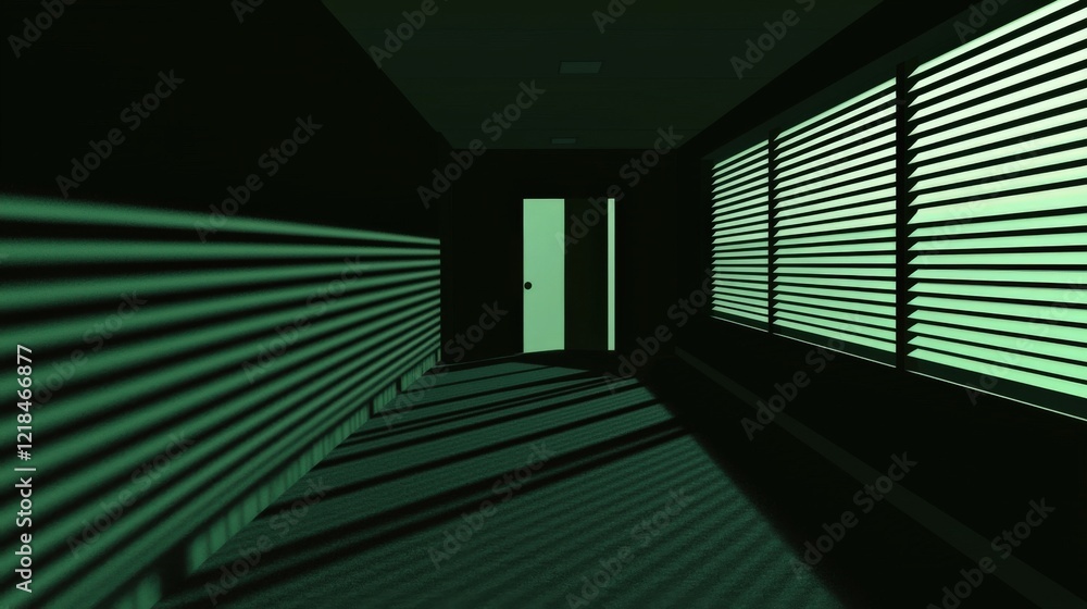 Poster mysterious dark corridor with green shadows and light creating intriguing atmospheric effect