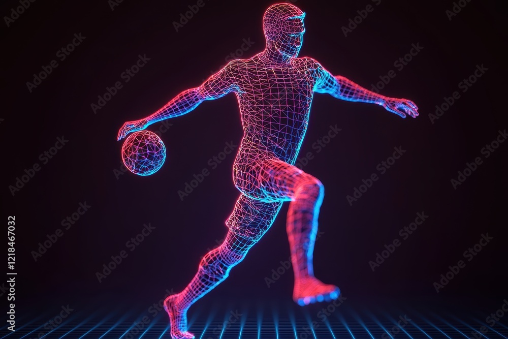 Poster dynamic abstract athlete in motion glowing lines and points