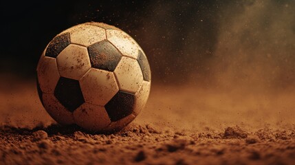Fototapeta premium Dusty Soccer Ball on a Brown Field