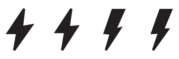 Lightning bolt icons set, black outline of flash lightning bolt icon vector illustration. Energy, power symbol.