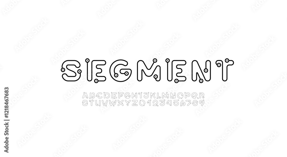 Poster digital alphabet font made line, letters and numbers made in science style