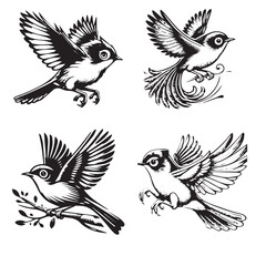 Professional Vector Silhouette of a Flying Japanese White-Eye on a White Background