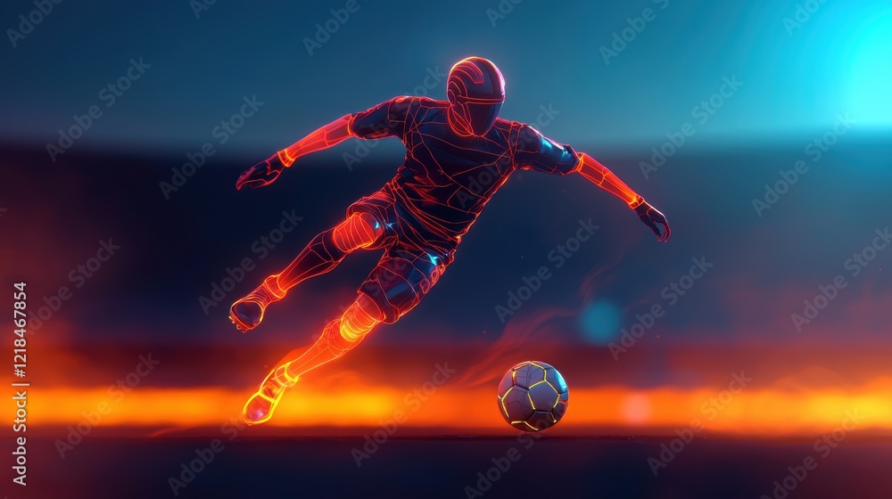 Poster dynamic soccer player in abstract motion digital artwork