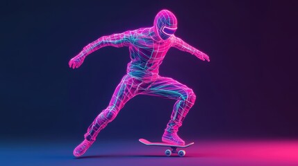 Dynamic Skateboarder in Neon Lights Abstract Digital Art