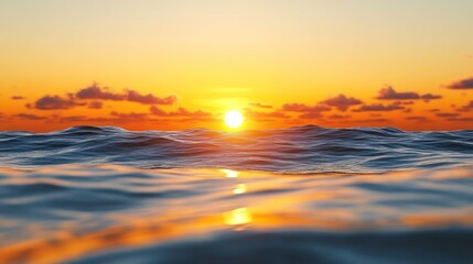 Fototapeta premium Ocean sunset, waves, golden sky, calm sea, travel