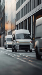 Modern Urban Mobility: Exploring Dynamic Delivery Van Movements Through Innovative City Transportation Landscapes at Sunset