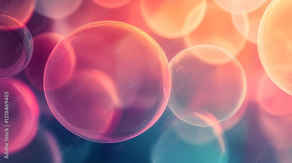 Poster abstract image of colorful translucent bubbles floating