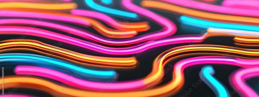 Poster vibrant neon light trails on dark background creating a dynamic and abstract flowing pattern