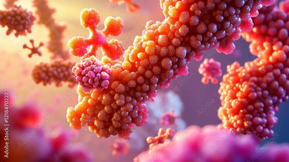 Poster microscopic view of vibrant cellular structures under natural light conditions showcasing biological