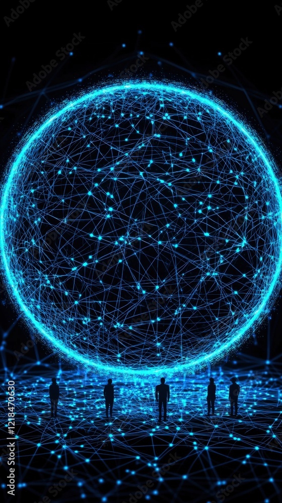 Poster digital sphere of connections representing data flow and technological innovation in modern networki