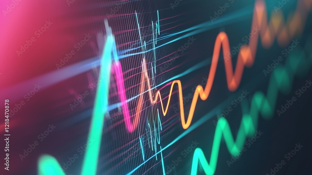 Poster colorful abstract financial graph with dynamic lines and data visualization for analysis and investm
