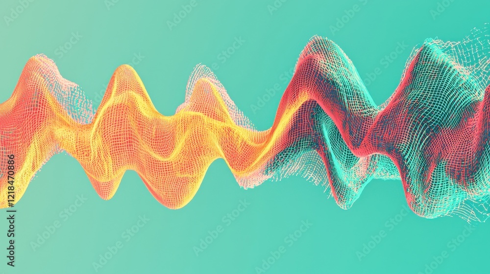 Poster abstract 3d waveform design with vibrant colors and gradients against a soft gradient background