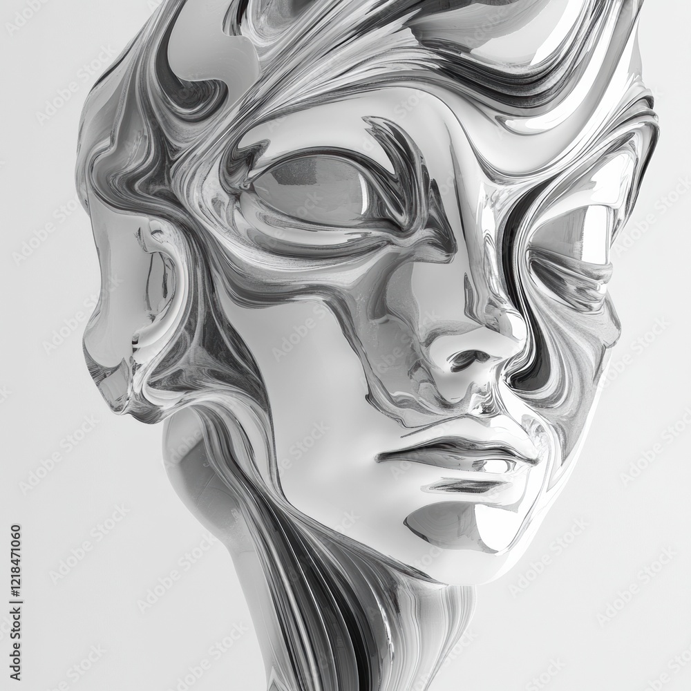 Poster abstract sculpture reflecting light and curves, showcasing modern artistic expression in a minimalis