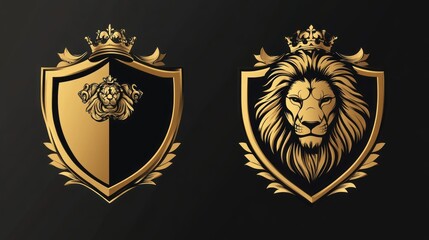 Majestic Lion Crest: Gold and Black Heraldic Emblems