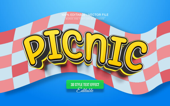 Yellow picnic 3d text effect editable