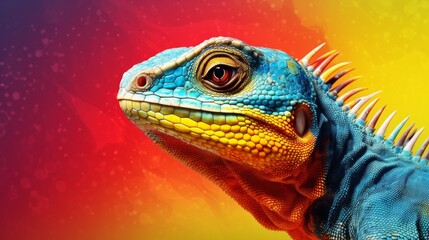 Obraz premium Colorful lizard with vibrant scales posing against a bright gradient backdrop during daylight