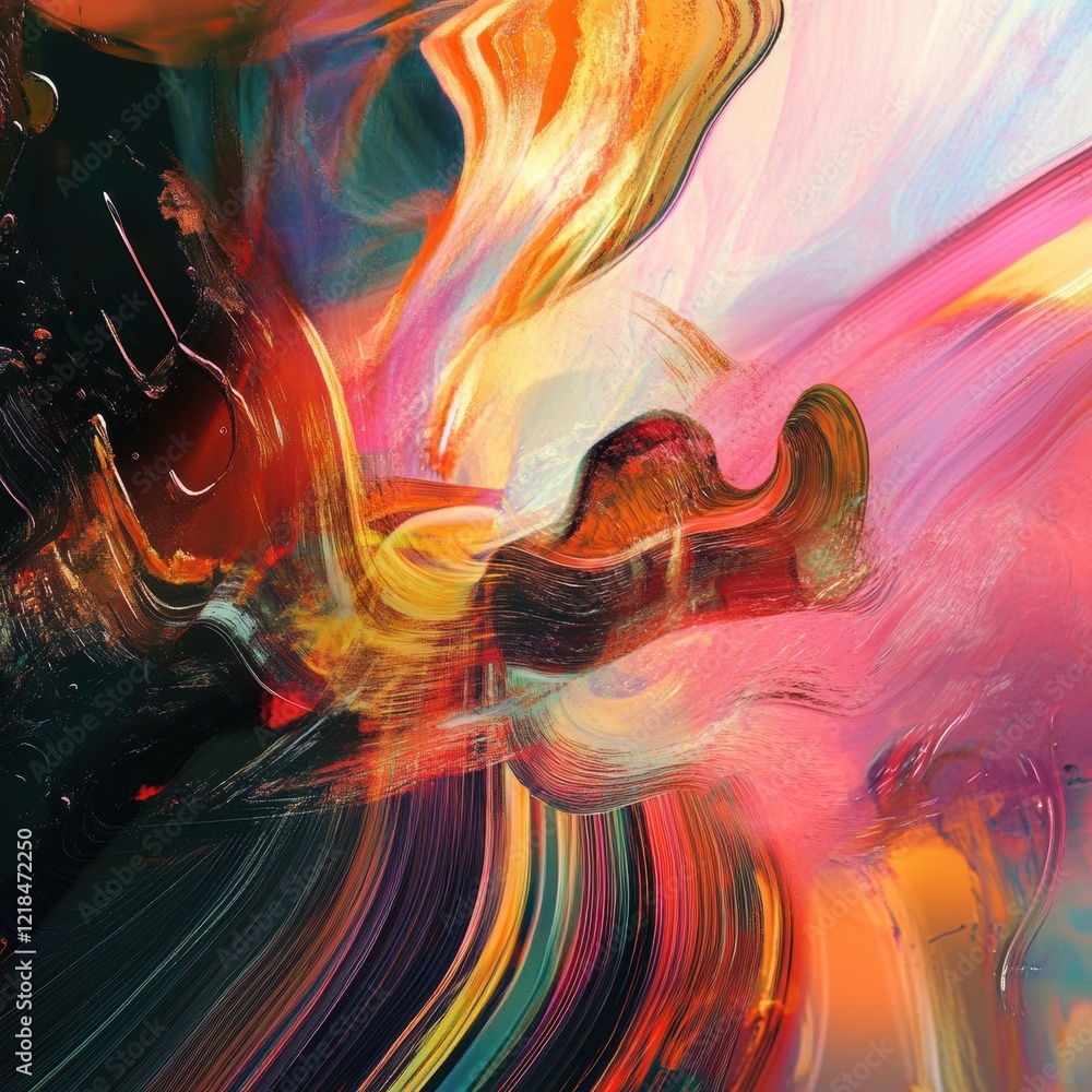 Poster vibrant abstract artwork showcasing dynamic colors and fluid shapes in an energetic composition. gen