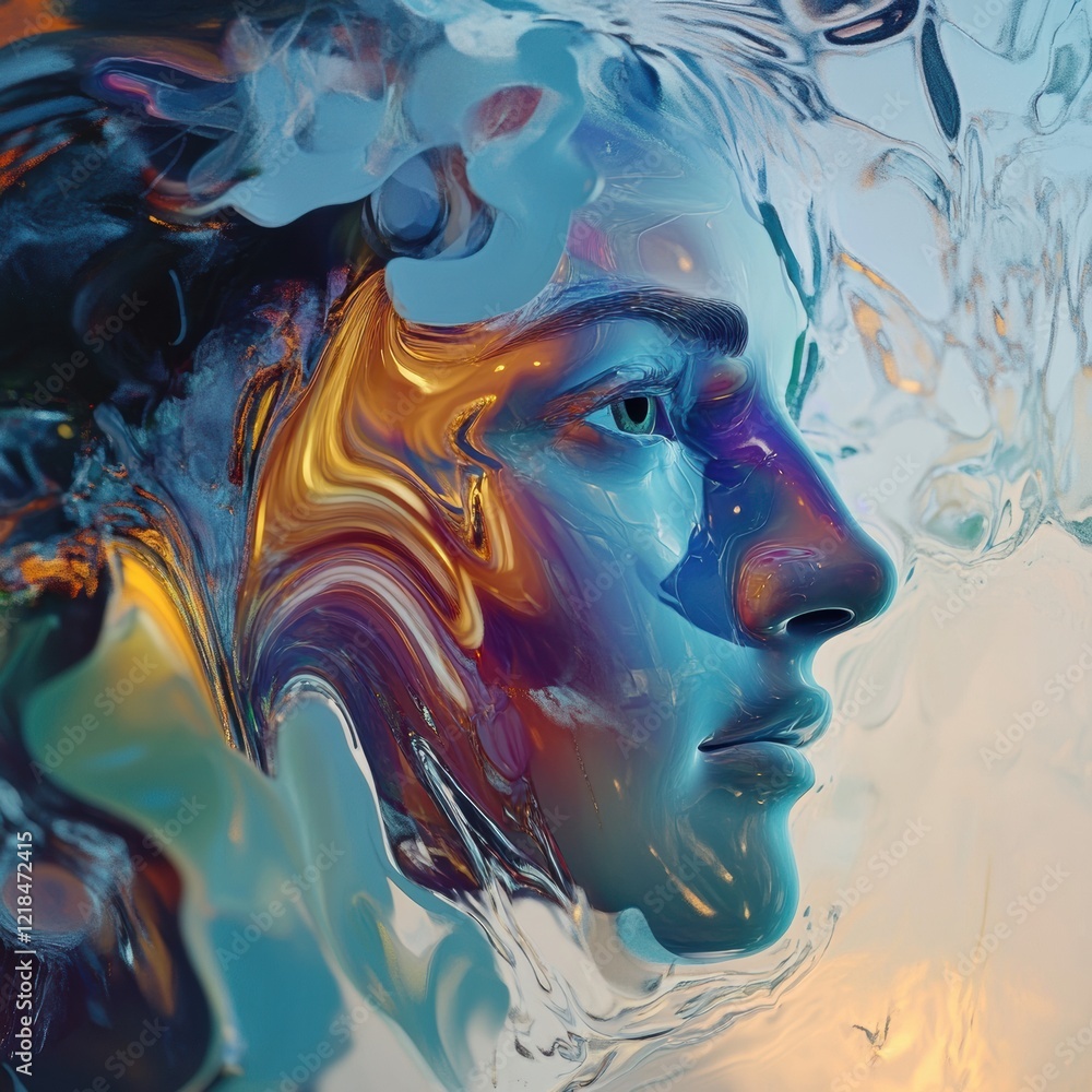 Aufkleber colorful abstract portrait blending human features with fluid shapes in surreal composition. generat