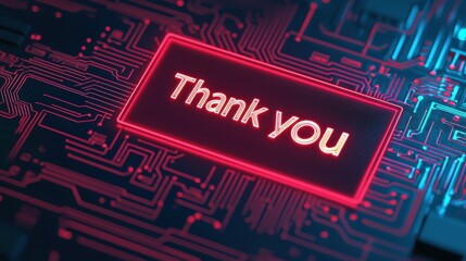 Thank-you cards on a circuit board digital art modern neon