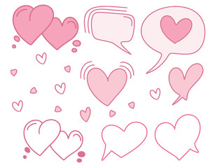 Heart shaped speech bubbles design. Pink chat icons on white background. Vector illustration. Vector illustration