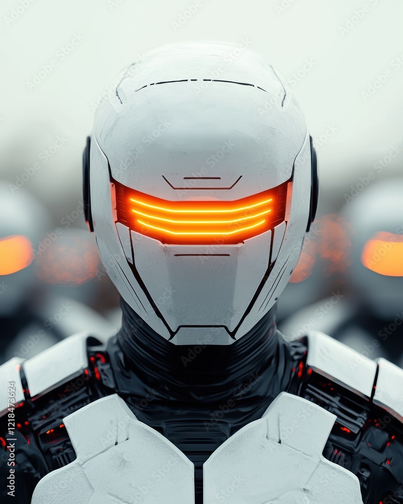 Poster futuristic robot soldiers in formation a digital 3d rendering