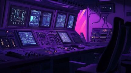 Obraz premium Neon Purple Control Room: Futuristic Digital Interface