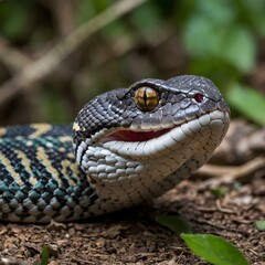 Obraz premium Vibrant and Curious Juvenile Bothriechis Marchi Discovering Its Rainforest Habitat